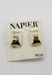 Napier Clip on Screw Back Earrings Gold Tone Off White Enamel Vintage .75 in