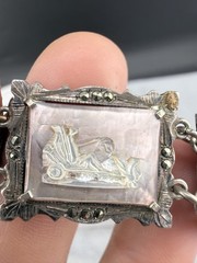 Vintage 800 Silver Carved Mother Of Pearl Bracelet Storyteller Roman Gods READ