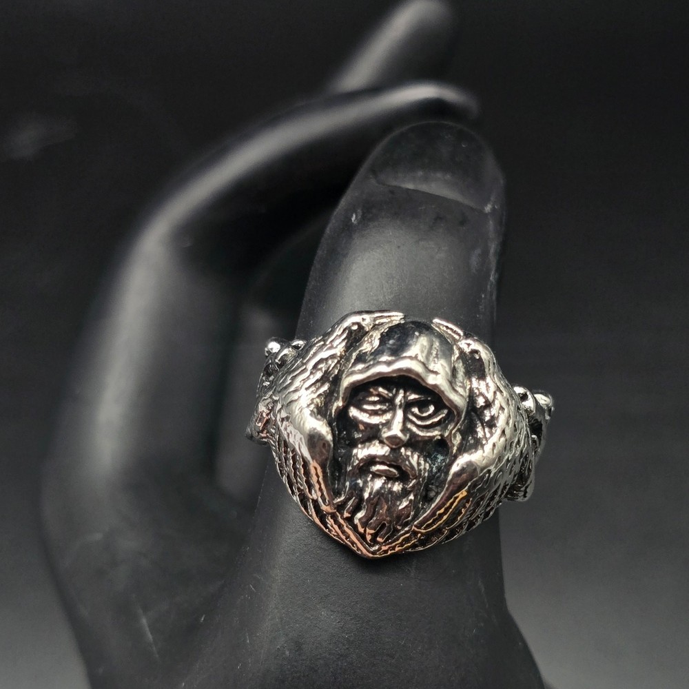 Viking Odin Wolf Ring Silver Tone Size 10.75