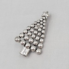 Vintage Christmas Tree Pendant Brooch Silver tone Modernist 2″