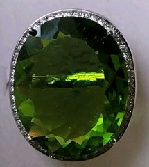 Lab Created Oval Peridot Colour Sterling Silver Cubic Zirconia Halo Ring Sz 8