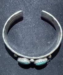 Vintage Navajo Sterling Silver Turquoise Cuff Bracelet & Ring: 38g /7g