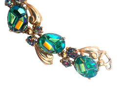 RARE Iridescent Peacock Blue Molded Geode or Lava Stone Schiaparelli Bracelet
