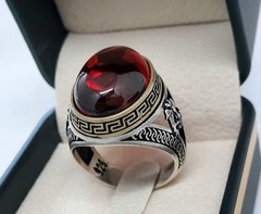 Classic Rif Top Minimalist Eagle Men Ring Sterling Silver 925 Agate Stone SZ 11