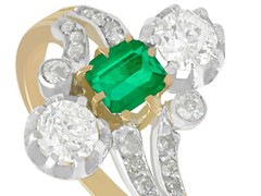 Antique 1880s 1.12 Ct Diamond 0.60 Ct Emerald 18k Yellow Gold Twist Ring 6 1/8