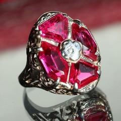 14k white gold ring 2.50ct lab created ruby sz 3.5 antique handmade 2.33gr N3331