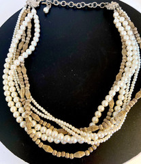 Vintage Carol Lee six strand pearl and metal bead Choker necklace