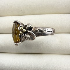 Ann King Ring Sterling Silver 18k Yellow Gold Flower Smoky Quartz Size 9 Floral