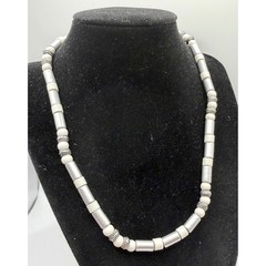 Vintage Silver Tone Tube Bead Necklace Cream Spacer Beads 18″