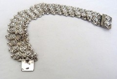 835 SILVER 2-ROW FANCY DELICATE DETAILED REPOUSSE FLOWERS LINK BRACELET ~ 7 1/2″