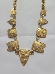 Trifari Signed Vintage Nautical Gold Tone Chain Necklace w Red Blue White Enamel