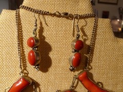 Contemporary Branch Raw Coral Necklace Bracelet Earrings Set On Sterling Silver