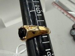 VINTAGE ESTATE 24K GOLD PLATED BLACK CRYSTAL MEN WOMEN UNISEX RING SIZE 7