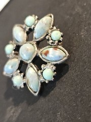 Vintage Star Flower Brooch Turquoise Look Silver Tone Pin Mexican Style Unsigned