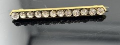 Antique Rhinestone Bar Brooch Gold Tone White Stones 2 5/16″ LONG PIN Prong Set