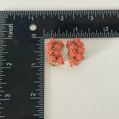 Vintage Faux Coral Carved Celluloid Rose Flower Climber Clip On Earrings 1″
