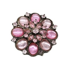 Flower Brooch Pendant Pink Multi Color Pink Jelly Belly Silver Tone 1.75 in