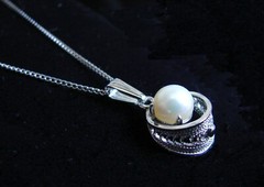 Vtg 1950-60s Sorrento Sterling Silver Filigree Pearl Necklace & Earrings Set D14