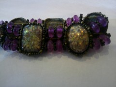 Vintage FLORENZA Gold Tone Bracelet Rhinestone Victorian Style ANY HELP W/STONE