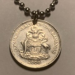 2000 Bahamas 5 Cents COIN PENDANT on Military Style chain Pineapple. 🎁 A1