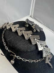 Vintage Smoky Gray Thermoset Silver Tone Necklace Bracelet Earrings Parure Set