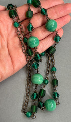 Antique Vintage Early Art Deco Czech Flapper Necklace Green Glass Beads Beaded