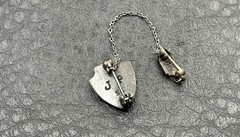 Vintage GAL Blue Enamel Sterling Silver Shield Crest Safety Pin Brooch Chain