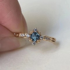 Art Deco London Blue Topaz Diamond 14k Yellow Birthday, Wedding, Engagement Ring