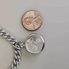 Vintage Mustard Seed Charm Bracelet Round Glass Dangle Silver Tone 6.75″