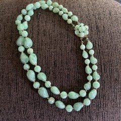 Vintage Teal/Green Beads Necklace WESTERN GERMANY. 15.5 Inches Beautiful Clasp