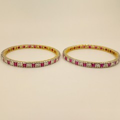 South Indian Style Ruby CZ Bangle Set 22K Gold Plated Traditional Bridal Jewelry