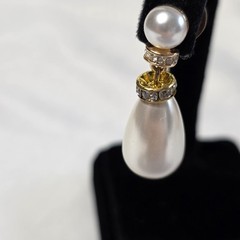 Monet Pearl Drop Earrings Stacked Tiered Faux Pearls & Crystal Accents