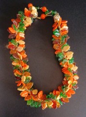 1960s Lucite Leaf Fringe Necklace Made in Hong Kong fall colors choker necklace