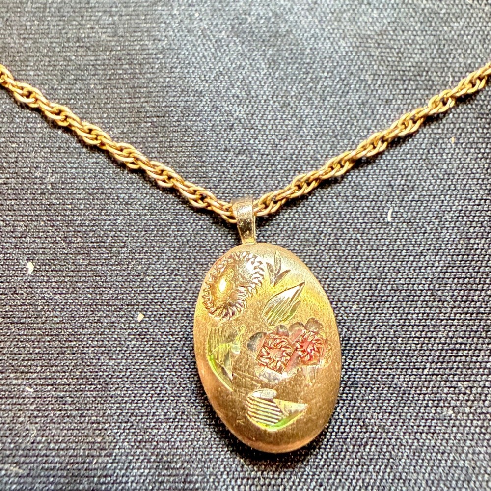 Vintage PPC 14K Gold Filled Floral Locket Necklace 1/20 12K GF Rope Chain 18″