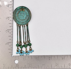 Vintage Verdigris Patina Beaded Chandelier Earrings Dangle Fringe 1970s BinAV