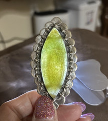 Antique sterling silver Jade brooch orange yellow green 1850-1910 Mexico
