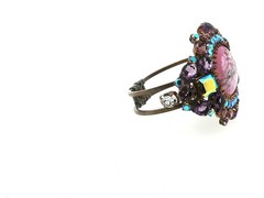 Vintage Husár D Czech Glass Rhinestone Bracelet – Pink Cabochon Statement Signed