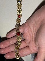 Vintage Victorian Revival Metal Tone Multi Gem Slide Bracelet Sz 7