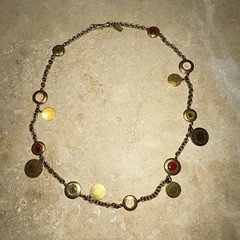 Coach Vintage Gold‑Tone Multicolor Cabochon Station Necklace – 32″ Y2K Era RARE