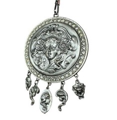 Original RARE GOLDETTE ART NOUVEAU GODDESS Lariat Pendant Silver Tone Necklace