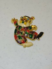 NOS Gold Tone Clown Pin Brooch with Red Blue Green Purple Yellow White Enamel