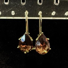 Vtg Avon Goldtone Necklace Earring Set Faux Smokey Topaz Pear Oval Facet Stone U