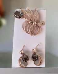 Vintage Sorrento Brooch Earring Set Sterling Silver Filigree & Faceted Hematite