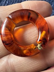 VINTAGE 1970s SPRING HINGED CLIP ON EARRINGS BROWN TORTOISE PLASTIC THICK HOOPS