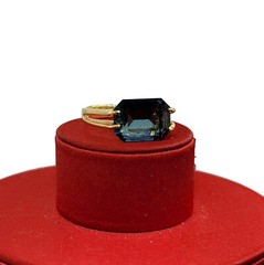 Vtg Sz 7 Ring Lg Blue Cubic Zirconia 18KGE Gold Electroplated Jewelry StyL2