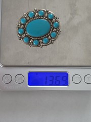 Bell Trading Post Nickel Silver Faux Turquoise Brooch Pin 1.75″
