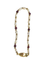 Vintage Genuine Rice Pearls & Almandine Garnet Beaded Necklace & Bracelet Set