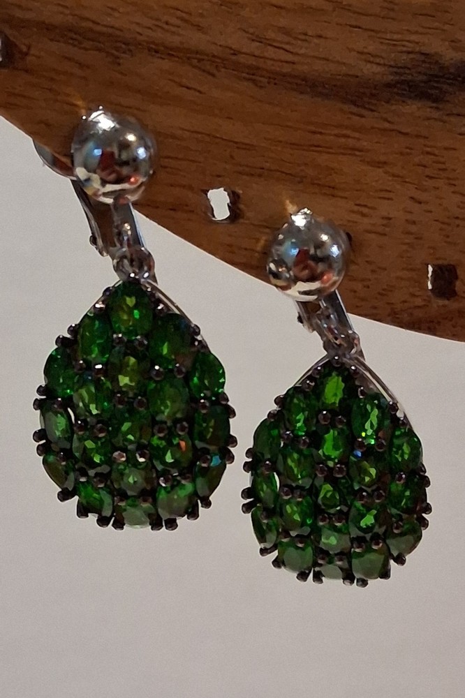 Jtv Chrome Diopside Teardrop Cluster Clip On Earrings….