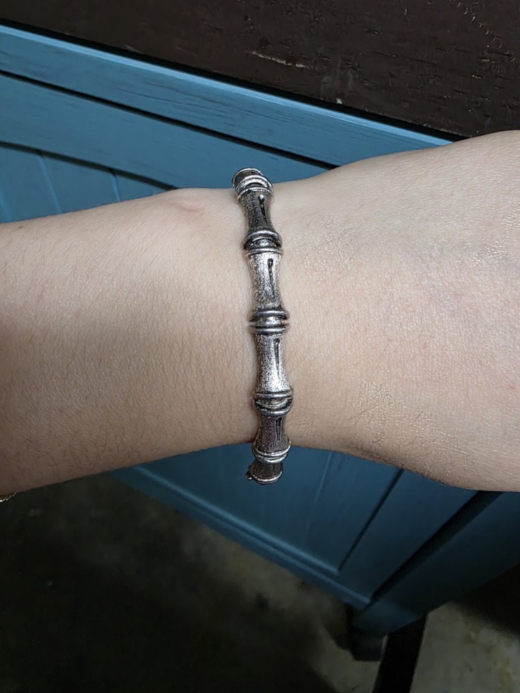 Vintage Sterling Silver 925 Bamboo Link Bracelet Matt finish Italy Signed M 7″