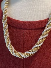Vintage Gold Tone Metal Faux Pearl 24” Necklace Multi Strand Twist 5707
